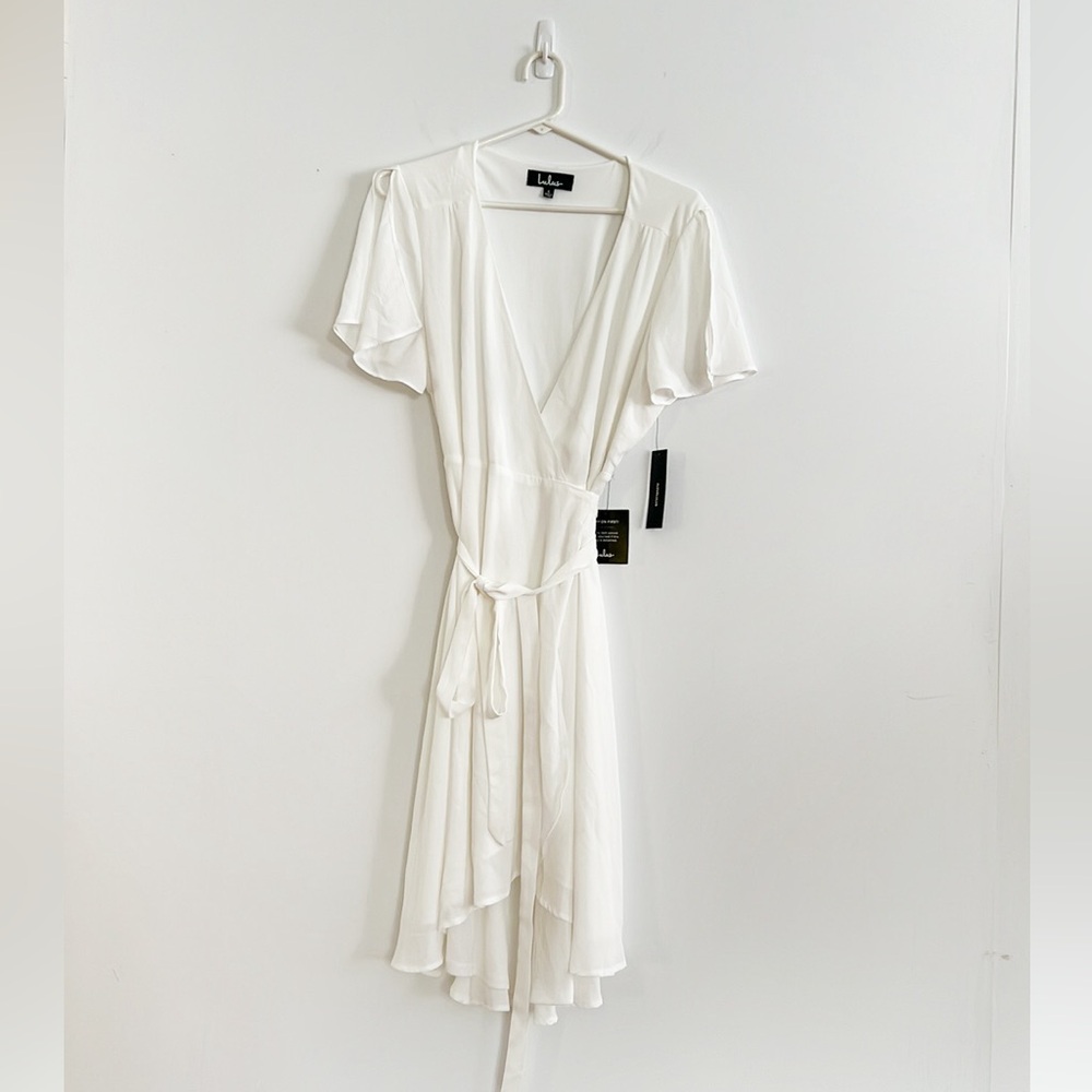 Lulu's Elegant White Wrap Dress